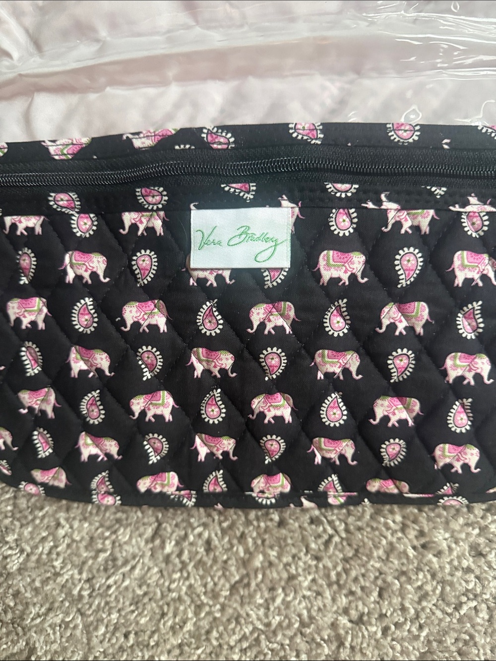 NWT Vera Bradley Black Quilted Hanging organizer in Pink Elephants - Picture 3 of 5